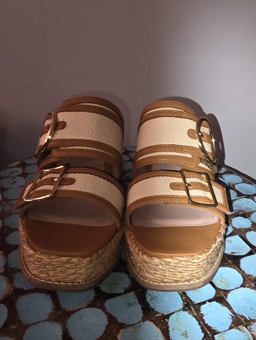 Kork Ease Womenโs Raya Tan Espadrille Platform Slide Sandals with Buckle Straps